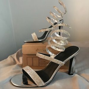 Rhinestone Coil Wrap Sandal Heels